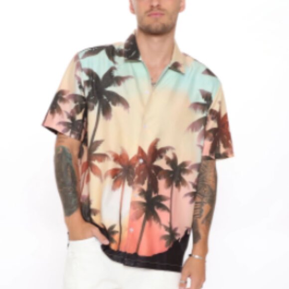 Cameron Short Sleeve Button Down Shirt - Palm Print - Men's Sizes - NWT - Picture 2 of 3